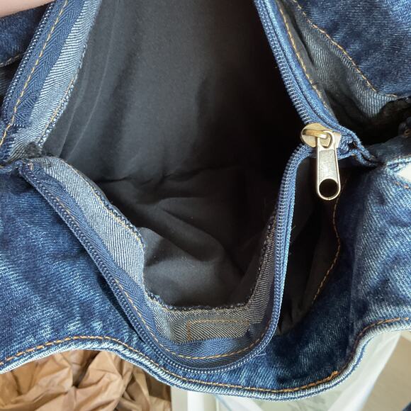 Y2K Upcycled Vintage Handmade Denim Shoulder Bag With Floral Embroidery - Picture 14 of 15